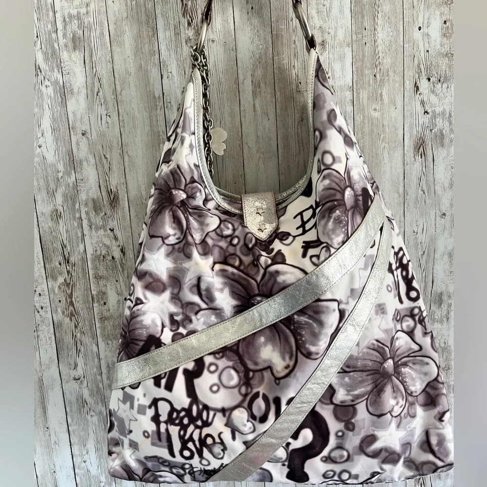 Lesportsac Gray and Silver Floral Tote